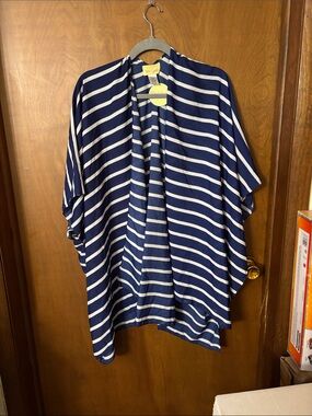 Striped Navy & White Kimono Swim Coverup